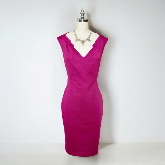 Tahari V-Neck Sleeveless Sheath Dress Berry Pink Magenta Size 10 - Picture 1 of 11